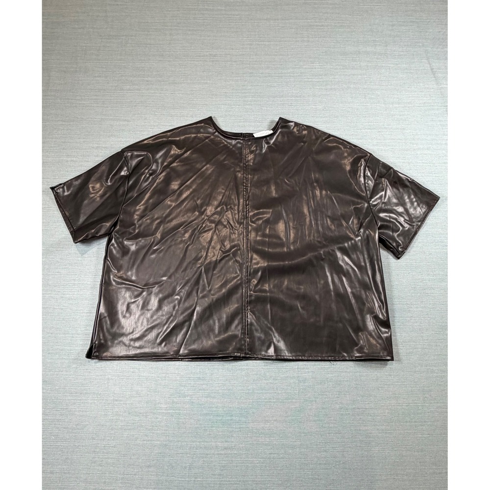 Primark Cares Womens Black Faux Leather Boxy Short Sleeve Top NWT Large